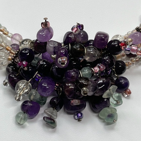 925 Sterling & Amethyst & Semi-Precious Beaded Necklace & Dangle Earrings - Picture 7 of 11